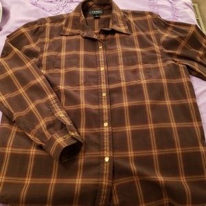 Brown long sleeved button down shirt